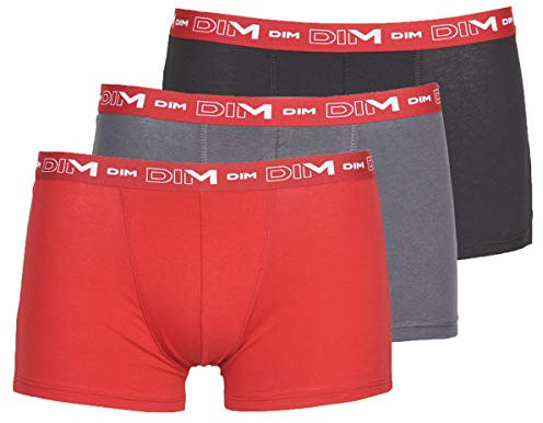 DIM Boxer Homme Coton Stretch Respirant Maintien Optimal x3, Gris Plomb/Rouge Chili/Noir, XL