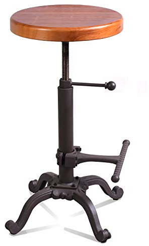 Topower Industrial Retro Vintage Farm Wooden Tractor Stool Kitchen Swivel Height Adjustable bar Stool (Dark Brown)