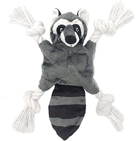 Maestro Pets No Stuffing Dog Toys, Crinkle Dog Toys, 3 in 1 Plush Dog Toys with Rope Legs, Squeakers and Crinkle Paper, Dog Rope Squeaky Toys for Puppies, Small, and Medium Dogs (Raccoon)