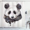ABAKUHAUS Tier Duschvorhang, Aquarell-Panda-Bär, Stoffliches Gewebe Badezimmerdekorationsset mit Haken, 175 x 200 cm, Beige Weiß und Schwarz