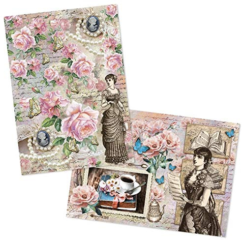 Ideen mit Herz 2 Bogen Reispapier | Edel-Decoupage-Papier | DIN A4 | 2 Verschiedene Designs | Vintage, Weihnachten und andere (Nostalgie Blüten 06)