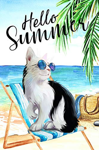 Texupday Hello Summer Sonnenbrille Katze Kitty auf dem Strandkorb Gartenflagge Outdoor Hof Flagge 30,5 x 45,7 cm