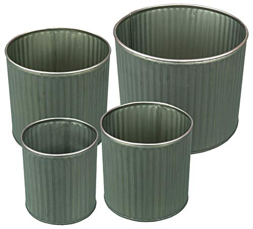 HRB 4er Set Blumentopf Gross Vintage rund, hochwertige Metall Blumenständer für Innen und Außen, die Pflanzkübel haben EIN Volumen von 0,9-3,1 L