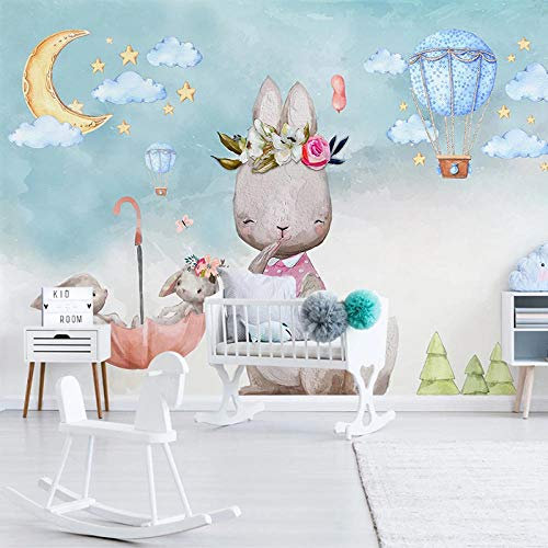 YXTSmurals Fond D'Écran Photo Effet 3D Dessin Animé Mignon Animal Lapin Papier Peint Panoramique 3D Tapisserie Intissé Murales Poster Décoration Murale Effet Trompe Loeil