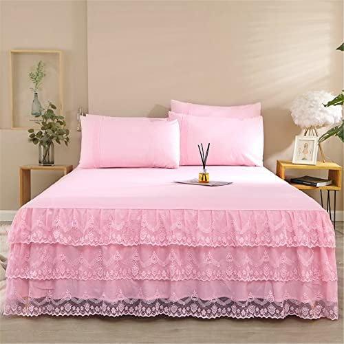 DZYP Bettrock Tagesdecke Mit Rüschen, Mikrofaser Einfarbig Bett Röcke Rüschen-Betttuch Bettwäsche Bettvolant, Weiche Kuschelig Atmungsaktiv Matratzenbezug (Rosa,180x200cm)