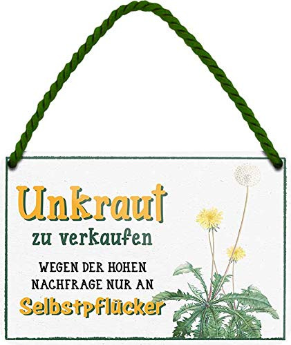 Blechschild ''Unkraut zu verkaufen.. an Selbstpflücker'' 18x12cm Geschenk Lustige Sprüche Feier Vintage Retro Geburtstag Deko Party Überraschung Fan Garten Haushalt Heim Zuhause