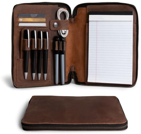 Leather Worx, Rustikales A5 Notizbuch (14.6x21.0 cm) Portfolio Binder Handgefertigt aus Vollnarbenleder,Executive Padfolio für Business & Schule,Persönlicher Planer für Männer & Frauen,Bourbon Brown