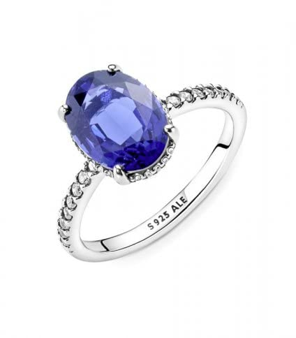 PANDORA Ring Timeless funkelnder Stein silber, blauer Kristall, Zirkonia 190056C01 48