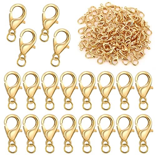 100Pcs Lobster Clasps, Gold Curved Necklace Clasp with 200Pcs Open Jump Rings Zinc Alloy Fasteners Jewellery Clasps for DIY Craft Bracelet Necklace Choker Pendants Jewelry Making