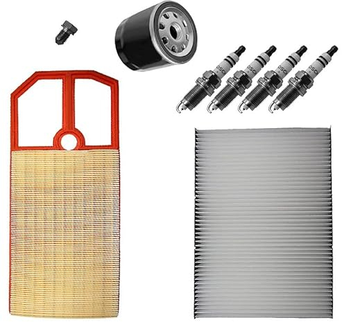 ATEC Germany Inspektionspaket Filterset 1x Innenraumfilter, 1x Ölfilter, 4x Zündkerze Kompatibel mit SKODA OCTAVIA 1 (1U2), VW BORA I (1J2)(1J6), GOLF 4 (1J1) (1J5), NEW BEETLE (9C1, 1C1) (1Y7)