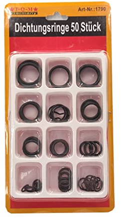 50 Gummi-Dichtungsringe in 12 Größen: Perfekt für alle Reparaturen in Werkstätten, Sanitär und Hydraulik, auch für den Gartenbereich geeignet, hitzebeständig und benzinbeständig