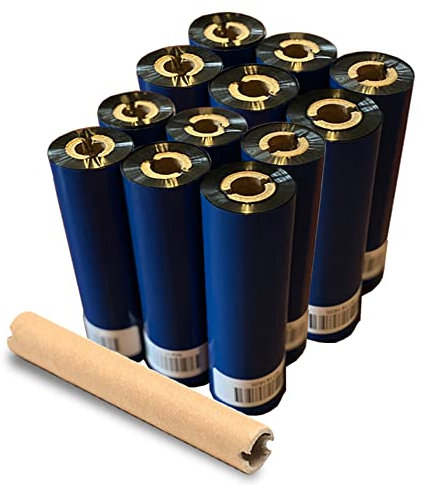 Wolfbarco Lot de 12 rouleaux de ruban de transfert thermique en résine améliorée Compatible avec imprimantes Zebra GC420t, GK420t, GX420t, GX430t, TLP2442, TLP2844, ZD220, ZD421t Noir 110 mm x 74 m