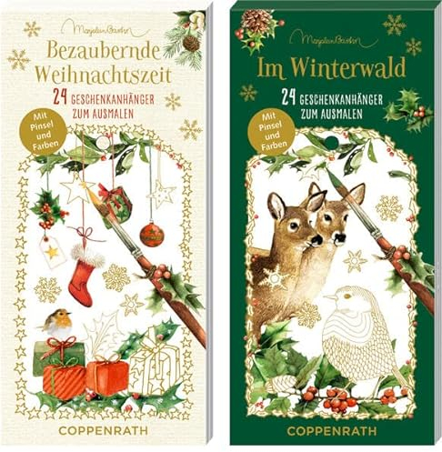 Kreativ-Adventskalender – Im Winterwald / Bezaubernde Weihnachtszeit: 24 Geschenkanhänger zum Ausmalen – Mit Pinsel und Farben