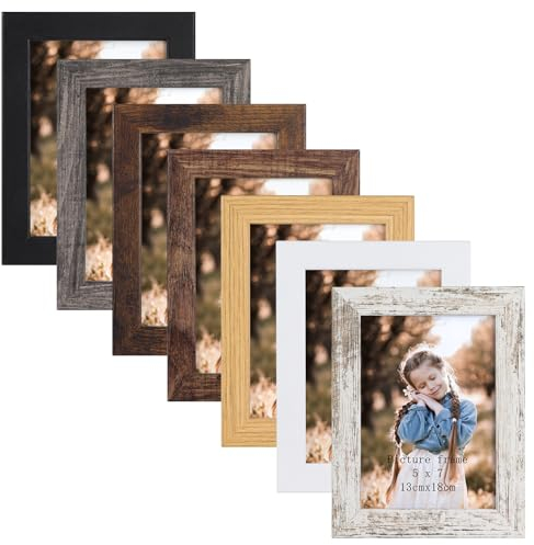 PETAFLOP Bilderrahmen 13x18 7er-Set, Mehrfarbige Fotorahmen 13x18, Rustikale Holzrahmen für Tischdisplay und Wandbefestigung