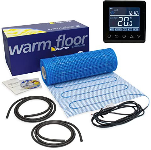 Elektra MD 200W Electric Underfloor Heating Sticky Mesh Mat Kit with Black WiFi Deluxe Thermostat Controller - 10m2