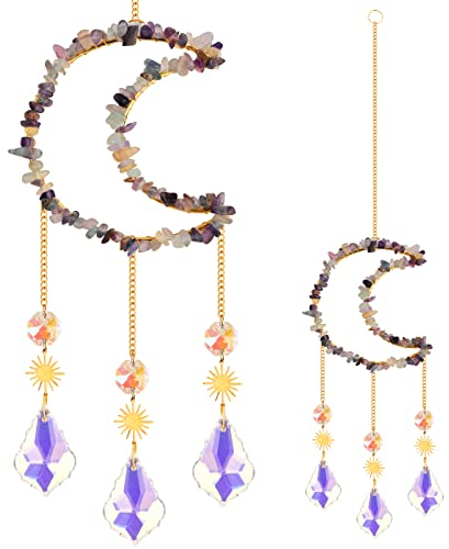 Sonnenfänger Kristall Hanging Windspiel, Regenbogen Mond Sonnenfänger Glas Prisma Fenster Suncatcher Garten Deko für Fenster Haus Schlafzimmer Garten Party Hochzeit Dekoration, Bunt