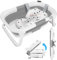 Bañera Bebe con Termómetro, Bañera Plegable Bebé con Almohadilla de Baño Antideslizante e Tapón de Ducha, Ergonómico, Ahorra Espacio, para Bebés de 0 a 36 Meses (A)