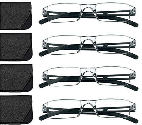 Hubeye 4er-Pack Rahmenlose Lesebrille schwarze Leicht und Bequem Anti Blaulicht Lesehilfe für Damen Herren mit Brillenholster 1.75