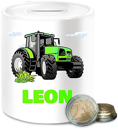 Spardose - Geschenk Traktor mit Name personalisiert I Trecker Fan I Zugmaschine I Bulldog I Schlepper - Unisize - Weiß - Geschenke für traktorfans Traktoren Tractor spardosen kindersparbüchse