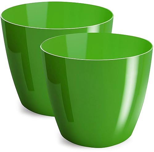 PECZEKO Blumentopf glänzender, Pflanzkübel aus Übertopf Kunststoff Dekorativer Topf für, groß und klein Pflanzen, 2er-Set blumenkübel, blumenkübel kräutertopf, (2 Pack) Grün, ø 14 cm