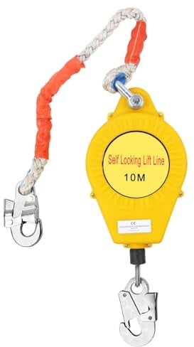 MaxEarn Sécurité anti-chute rétractable 10 m - Dispositif de sécurité en acier allié - Protection contre les chutes - Corde de sécurité - Charge maximale : 150 kg - Corde de sauvetage automatique pour