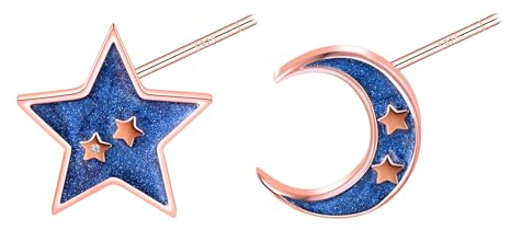 CONILOK Unsymmetrisch Ohrringe Silber 925 Stecker Mond Stern Ohrstecker Ohrhänger Blau Damen Schmuck Ohrring Geschenke für Frauen Mädchen Freundin Mutter Geburtstag Hochzeit Weihnachtstag Valentinstag