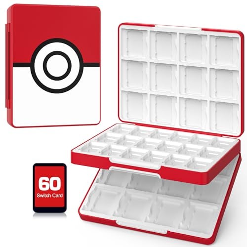 MoKo 60 Étui pour Cartes de Jeu pour Switch 2/3DS/3DSX/2DS/DSi, Boîte de Rangement Jeux Switch, Rangement Jeux avec 24 Fentes Carte 3DS & 36 Fentes Carte SD, Rouge+Blanc