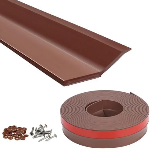 Piclafe Garage Door Seal Top and Sides, Garage Door Weather Stripping, Universal Weatherproofing Seal Strips Soft and Hard Composite Design with Adhesive Backing and Screws, Brown, 34.4FT