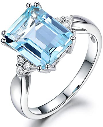 Silber 925 Schmuck Ring Aquamarin Edelstein Ringe für Frauen Echter 925 Sterling Silber Damen Schmuck Ring