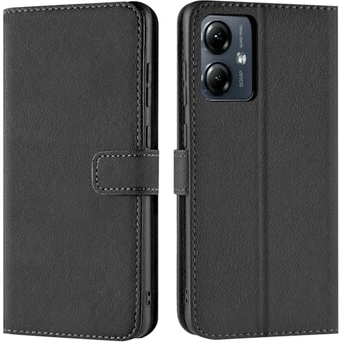 Verco Handyhülle für Motorola Moto G54 5G Hülle, Bookcase Tasche Flipcover für Motorola G54 Case [Kartenfächer/Aufstellfunktion], Schwarz
