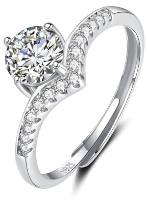 Deyanse Silber Ringe für Damen, 925 Sterling Silber Herz Verlobungsring mit Weiß Rund Zirkonia, Einstellbar Eheringe Trauringe Hochzeitsring, Weißgold Damenring zum Geburtstage Party Valentinstag