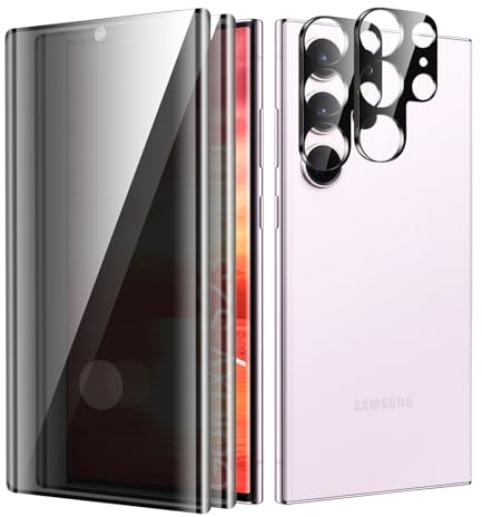Verre Trempé Anti-Espion Samsung Galaxy S23 Ultra, Protection Écran de Confidentialité Film, sans Bulles Anti-Espion Protection D'écran, 2 Pièces Protection écran + 2 Pièces Caméra Protection écran