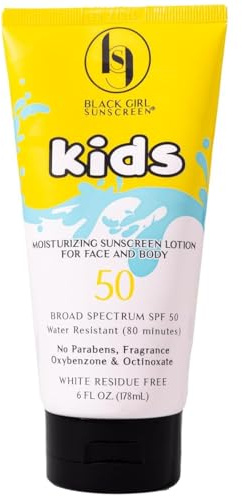 Black Girl Sunscreen Kids SPF 50 Lotion for Face & Body- Sun Protection for Skin, Kids Sunscreen, Water Resistant for 80 Minutes, Ideal for Beach & Travel, No White Cast for Melanin Rich Skin- 6 fl oz