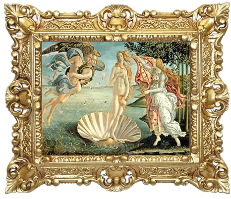 LIGUORO SHOP Bild Die Geburt der Venus di Botticelli, Reproduktion auf Banner, Leinwand mit barocken Rahmen, 45 x 37 cm (Gold)