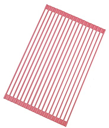 DOYEFZQC Escurridor de platos enrollable, escurridor de cocina, estantes de fregadero, tapete escurridor de platos de silicona plegable para fregadero o en mostrador (color: rosa, tamaño: 52 x 33 cm)