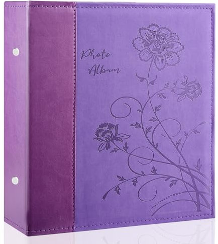 Miaikoe Album fotografico 10 x 15 400 foto slip in, grande capacità, in pelle, per album fotografici, 400 foto verticali, 10 x 15 cm, per matrimonio, famiglia (viola)