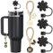ANLABESY Compatible con accesorios Stanley Cup, 3 pajitas negras para tapas de pajita Stanley, 2 bonitas letras colgantes para vasos Stanley con mango (C)