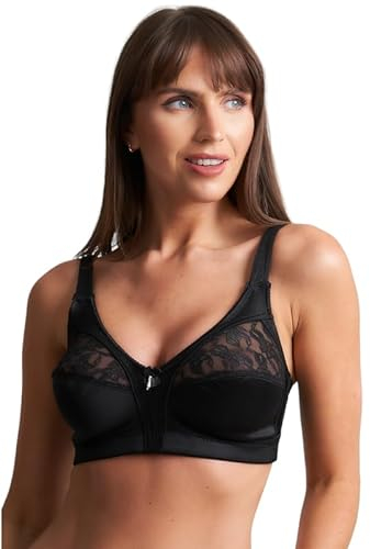 ShopMCR Women’s Non-Wired Full Cup Lace Non-Padded Underwear Bra - Woman Firm Control Soft Full Coverage Cups Bra with Adjustable Straps Everyday Bra (Black, 36B)