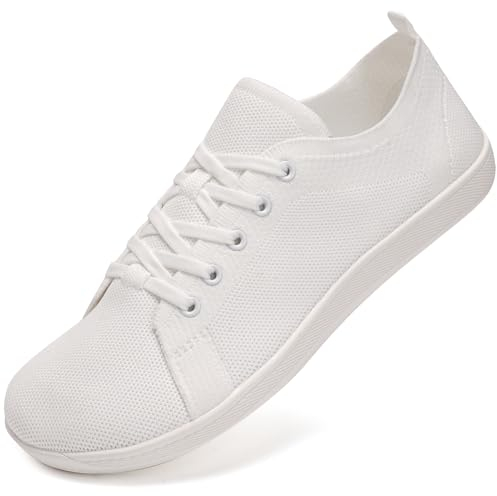 IceUnicorn Barfußschuhe Damen HerrenTraillaufschuhe Walkingschuhe Sneaker(Weiß, 39EU)