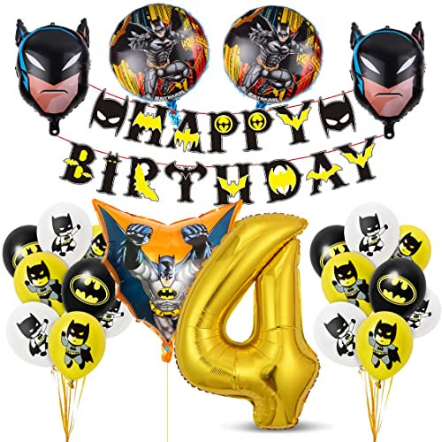Geburtstag Deko Luftballons Junge 4 Jahre Gelb, 24 Stück Geburtstagsdeko, Folienballon, Latex Ballons für Kindergeburtstag Party
