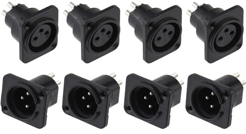 Greluma 8 pcs montage sur panneau brise/prise xlr,3 broches xlr connecteur mâle/femelle pour microphone,plaqué nickel contacts en cuivre