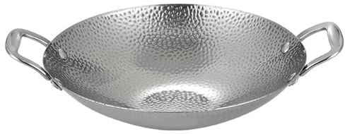PENGYONBR Kleiner Wok aus Edelstahl, 9-Zoll-Mini-Wok mit Zwei Griffen, antihaftbeschichteter Wok mit rundem Boden, Dicker Induktions-Wok for Pfannengerichte, Suppen und Pasta/401