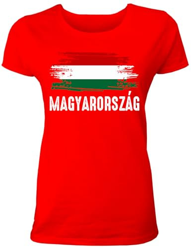Damen T-Shirt mit Ungarn Länder Fahne/Flagge für Fans & Supporter und Fußball EM WM - auch als Geschenk für Fußball Trikot Fans
