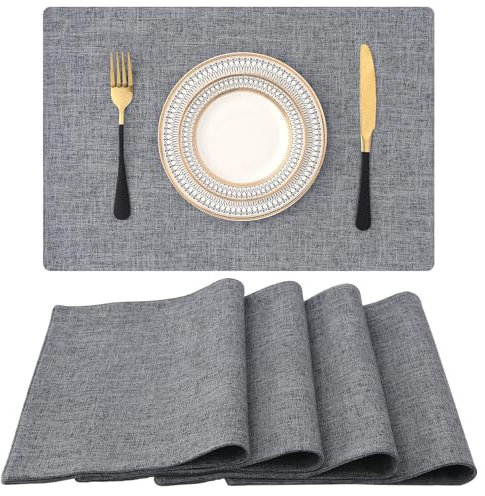 Homaxy Tischsets Abwaschbar 4er Set, Platzsets Abwischbar Leinen Hitzebeständig Platzdeckchen rutschfest Doppelseitigen Tischuntersetzer Tischsets Stoff, Dunkelgrau