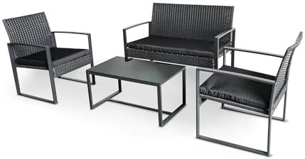 FRANKYSTAR Acqua Chiara Loungeset aus Metall und Polyrattan mit Glastisch