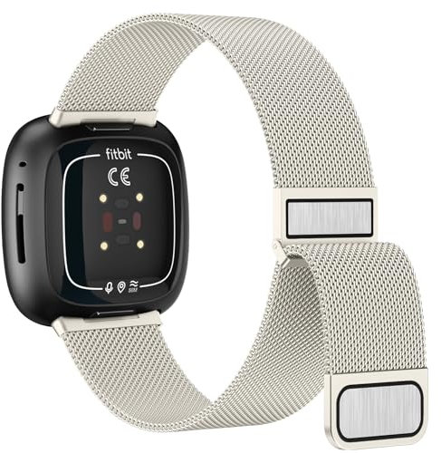 Amzpas Armband für Fitbit Versa 3 Armband Damen Herren,Edelstahl Metall Mesh Ersatzarmband Magnetschloss Uhrenarmband für Fitbit Versa 4 Armband/Fitbit Sense Armband/Fitbit Sense 2 (Starlight)