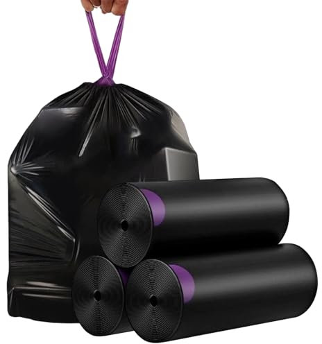 MIVIDE Lot de 216 sacs poubelle avec cordon de serrage - 50 l - 60 l - Noir - Indéchirable - Pour la maison, le jardin, l'industrie, la restauration - 60 x 70 cm (12 rouleaux)