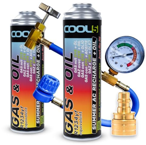 Cool5 2X Summer AC Recharge + Öl – Kältemittel- und Ölwechsel (R1234yf-Gasersatz) mit Messschlauch und Adapter YF – für Autos ab 2017 und Neuer, 290 g + 70% des Produkts – Klimaanlagenlösung.