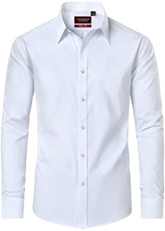 DEMEANOR Chemises habillées pour homme à manches longues en coton sans repassage pour homme, Blanc, XL