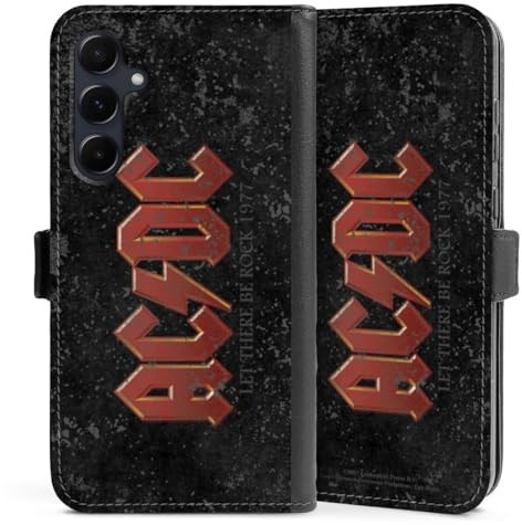 Klapphülle kompatibel mit Samsung Galaxy A 55 5G Handyhülle aus Kunst Leder schwarz Flip Case Logo ACDC Fanartikel